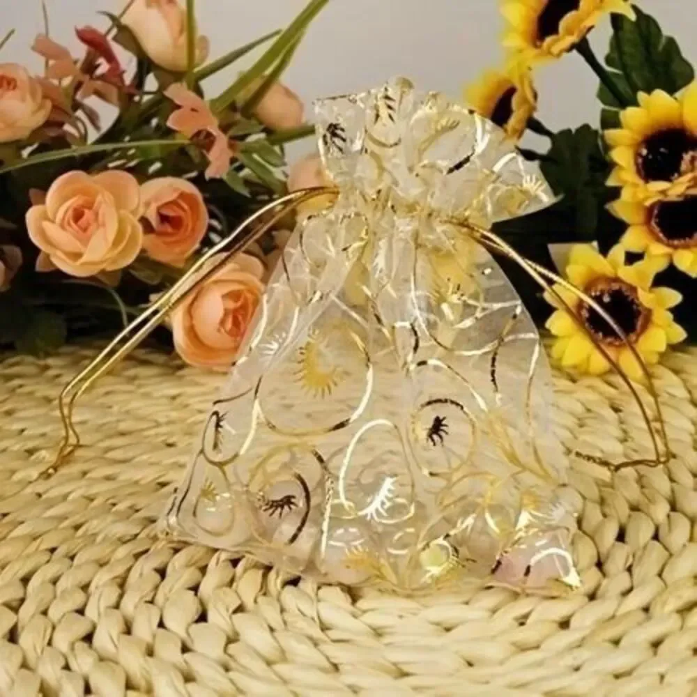 50 PCS Premium Organza Gold Drawstring Bags Wedding Favor Parties Jewlery Gifts